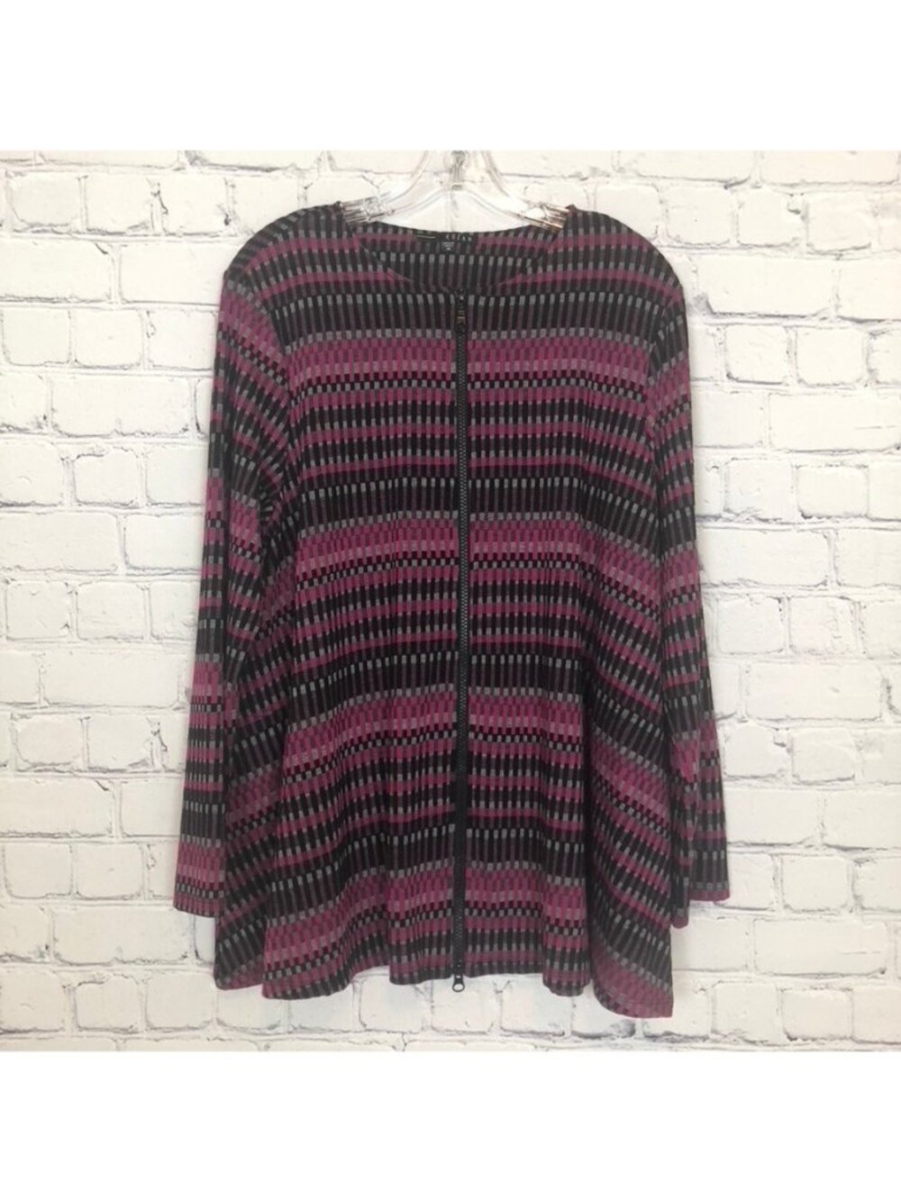 Kozan Zip Front Cardigan Jacket Size M Geometric Artsy A-line Knit